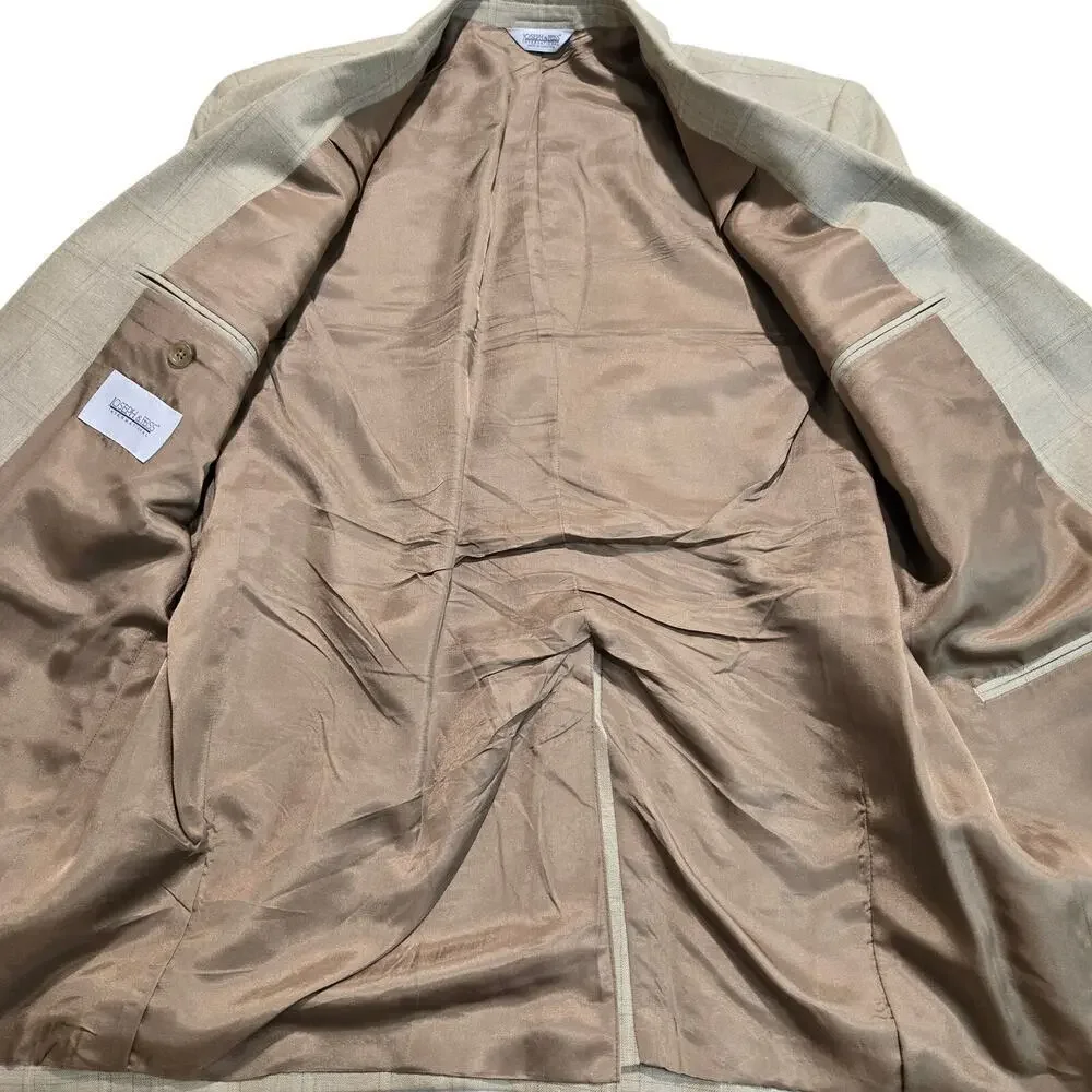 Joseph & Feiss Silk Wool Blend Beige Windowpane Blazer Sports Coat Size 41R